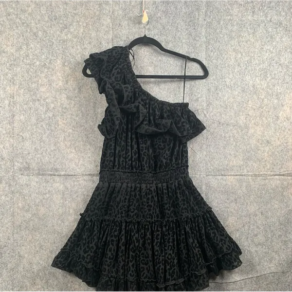Buddy Love Womens Size Small One Shoulder Ruffle Dress animal print velvet black - Image 2