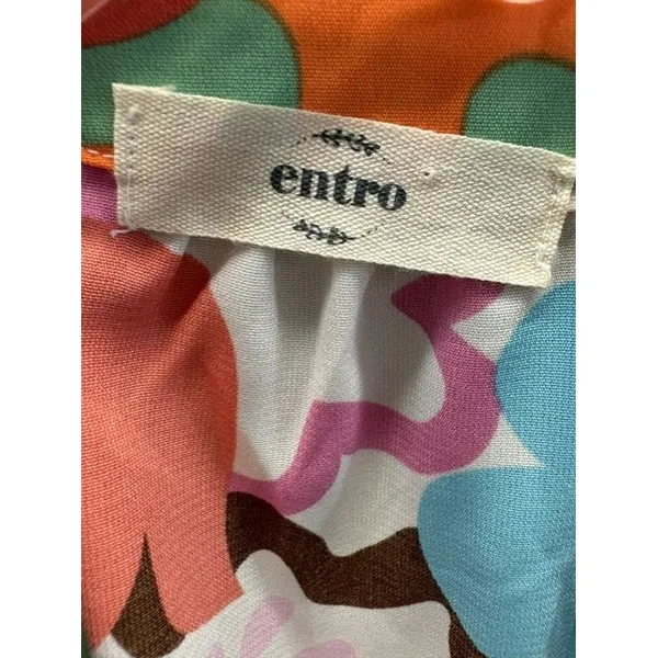 Entro Womens Floral Split Neck Puff Sleeve Blouse Multicolor Retro Print‎ - Image 3