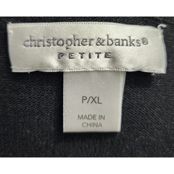 Christopher & Banks Petite Black Cardigan Sweater Cropped Open Front‎ P/XL - Image 3