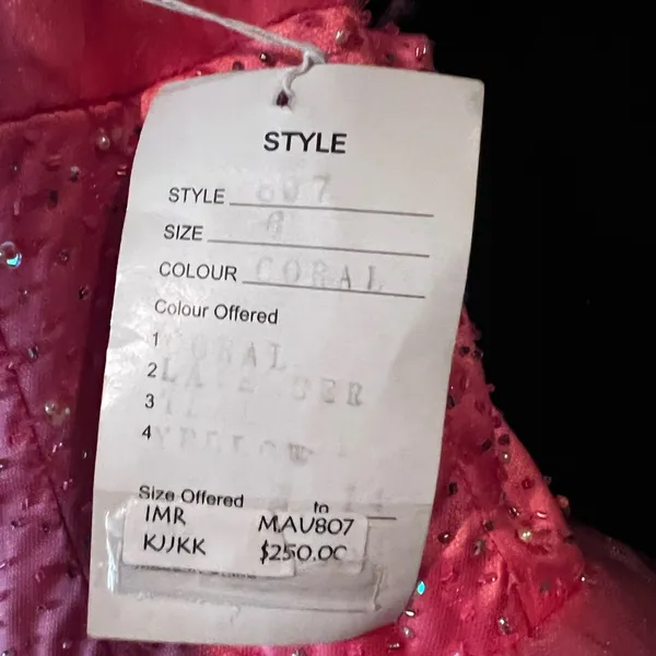 NWT Mauri Simone Coral Pink Beaded Prom Ball Gown Barbie Formal Dress 6 - Image 5