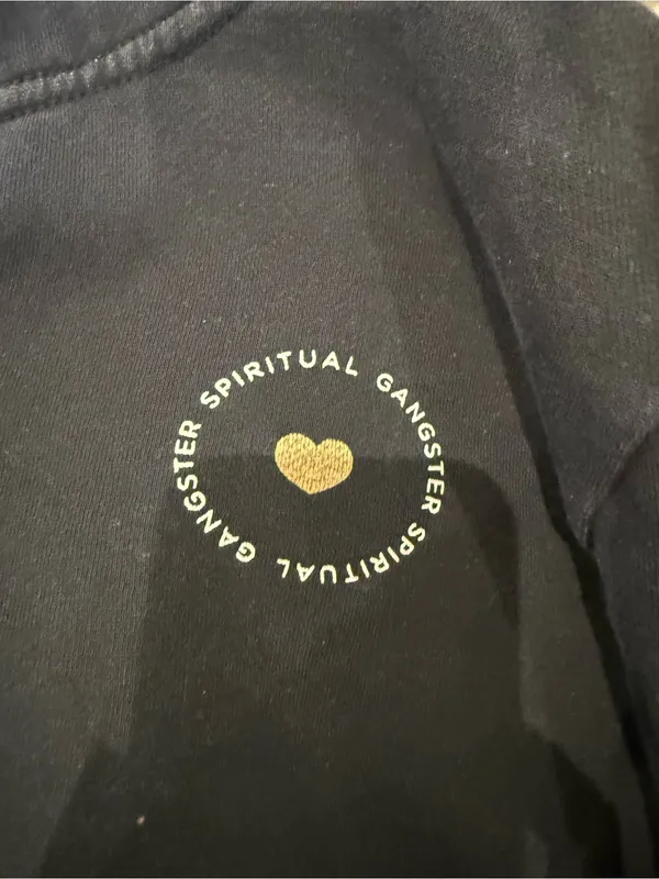 Spiritual Gangster Black Crewneck Sweatshirt with Gold Heart Logo - Image 3