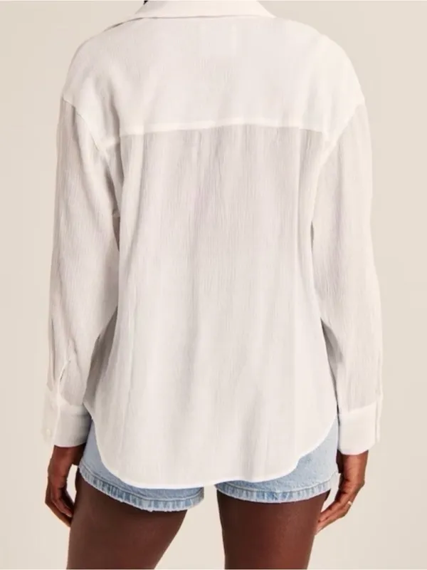 Abercrombie crinkle long sleeve white button up sz large - Image 2