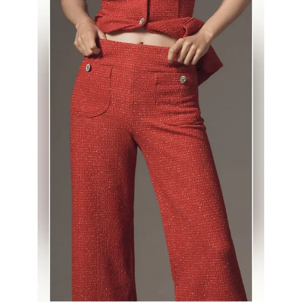 Anthropologie Maeve Colette Ruffle-Hem High-Rise Wide-Leg Full-Length Pants - Image 4