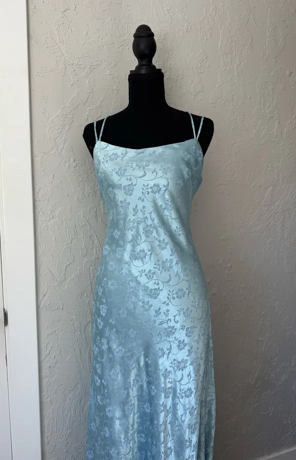 Steppin Out 1990s Vintage Blue Slip Dress - Image 2