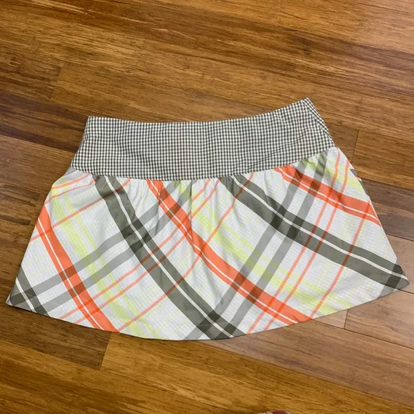 Nike Golf Sport‎ Skort Women's Size 12 Orange Olive Green Plaid Athletic Skirt - Image 4