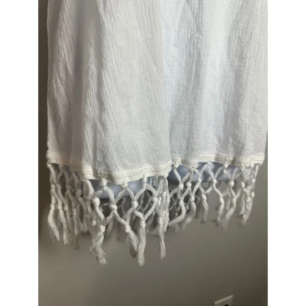 Victoria's Secret White Cotton Macrame Fringe Racerback Tank‎ Cover-Up Dress S - Image 2