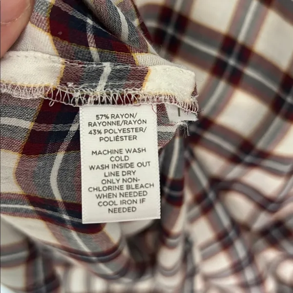 Ann Taylor loft white navy maroon plaid long sleeve boxy sheer blouse top M​​ - Image 10