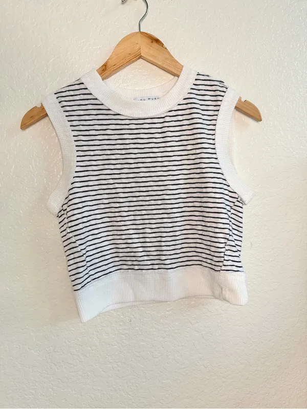 Miou Muse White & Bavy Striped Sleeveless Knit Tank Top Small - Image 3