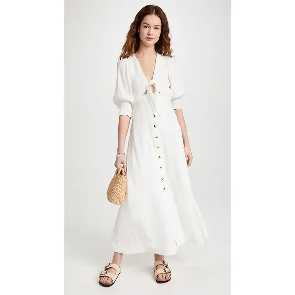 Free People String Of Hearts Maxi Dress Dress Linen Blend Ivory White Small - Image 7