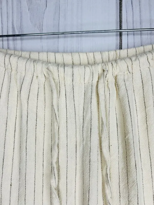 WE WORE WHAT Womens Sz M Cream Striped Drawstring Waist Wide Leg Linen Pants - Image 4