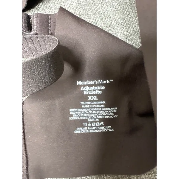 Members Mark Adjustable Padded Bralette XXL Deep Chocolate Brown Nylon Spandex - Image 3