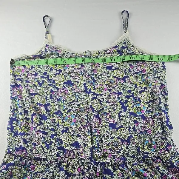 Victoria's Secret Blue Floral Lace Trim Cami Romper Small‎ - Image 5