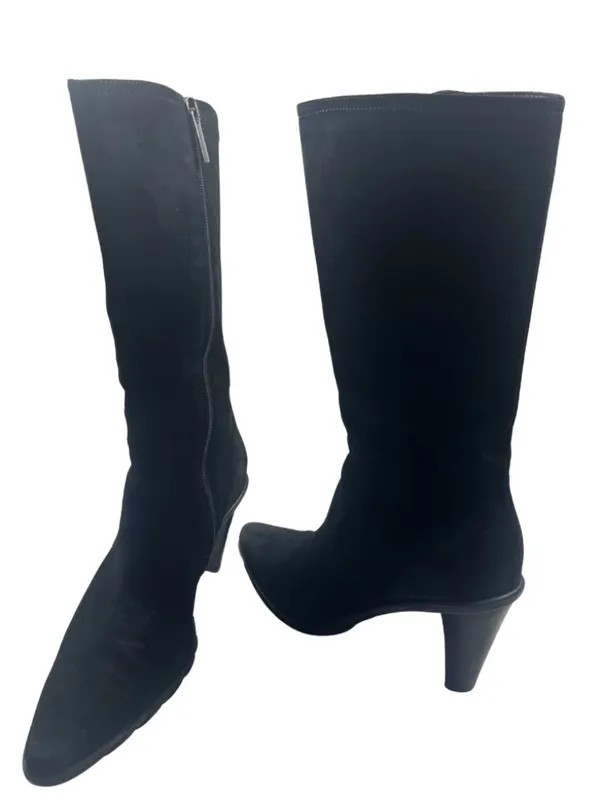 Aquatalia Black Suede Mid Calf Heeled Boots Size 8.5 Waterproof - Image 3