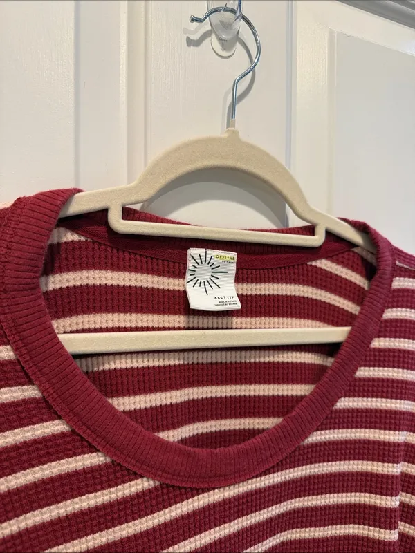 Striped Scoop Neck Sweater in Burgundy and Cream - Image 2