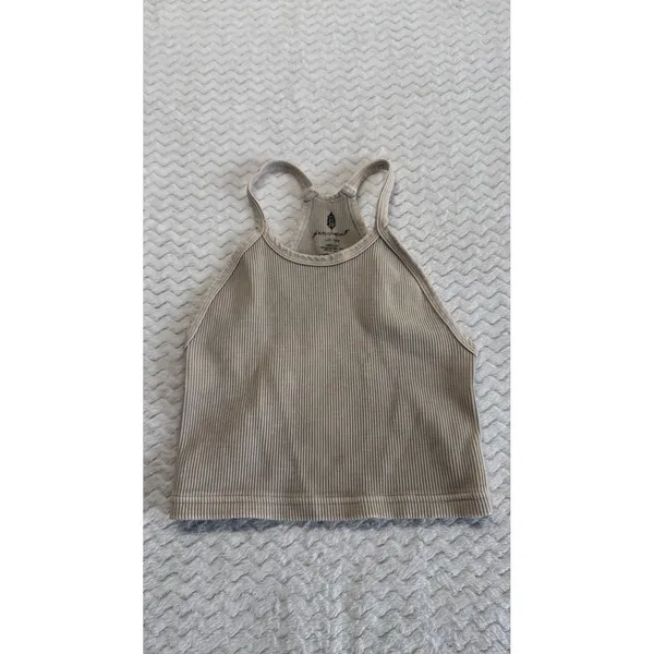 FP Movement Womens Ribbed High Neck Racerback Active Tank Top Tan XS/S - Image 2