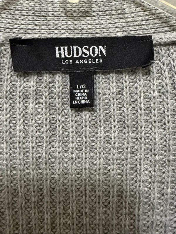 Hudson Jeans Cotton Button-Down Cardigan Sweater Grey Large - Image 6
