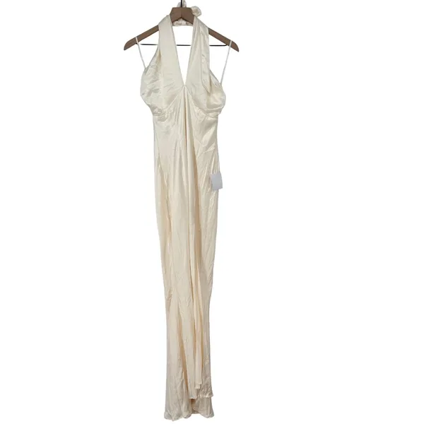 Lulus Ivory Halter Maxi Dress Formal Gown Sleeveless‎ Evening Party Size M - Image 3