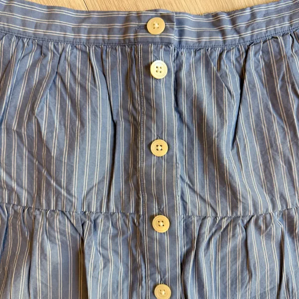 Madewell Blue White Pinstripe Button Front Tiered Cotton Mini Skirt Size‎ Small - Image 3