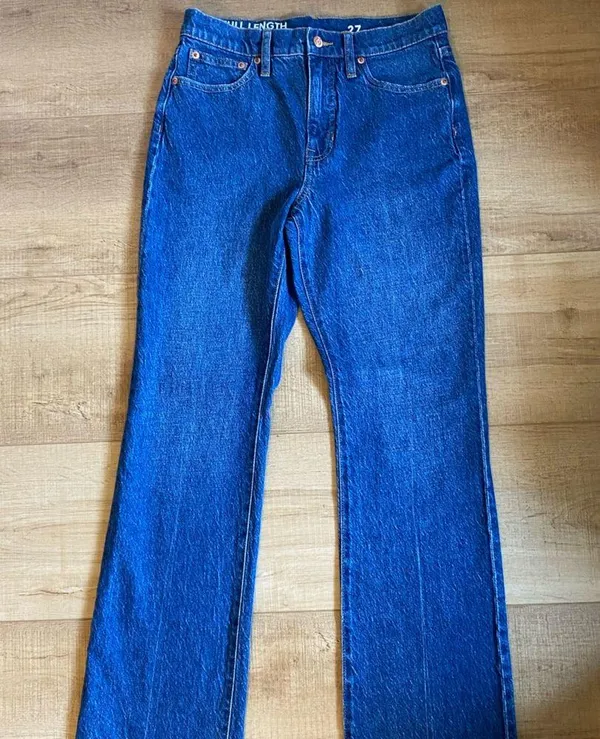 J.Crew Full Length Demi Boot Medium Wash Jean Size 27 or 4 raw hem - Image 5
