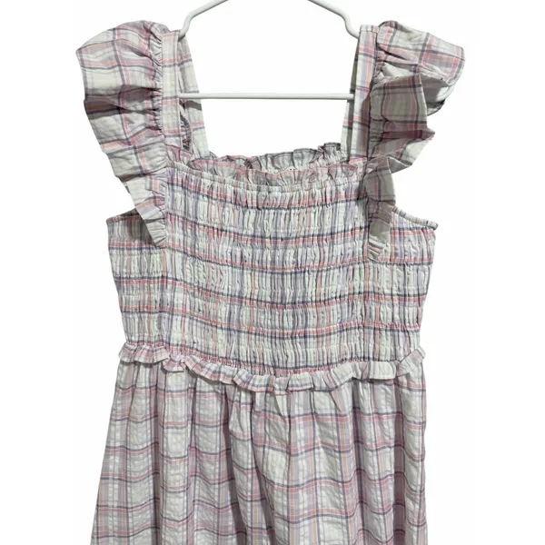 English Factory Plaid Midi Dress W/Ruffles White/Purple Women's Size‎ Small - Image 3