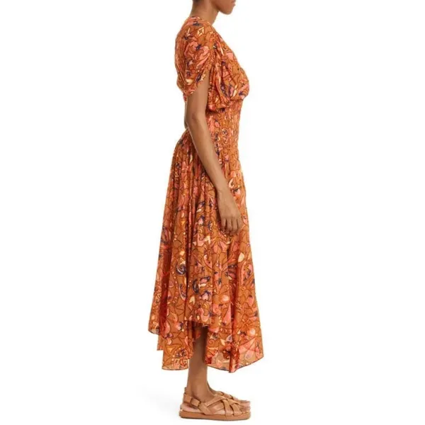 A.L.C.‎ Lucia Floral Smocked Midi Dress Size 6 NWT Burnt Orange - Image 4