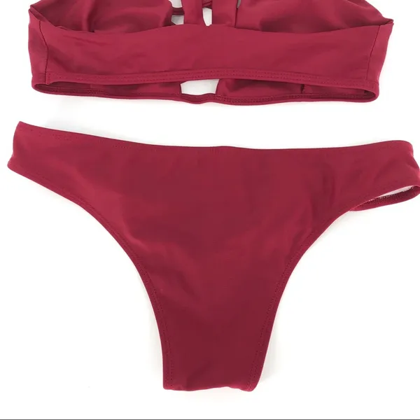 Strappy Criss Cross Bikini‎ Set Maroon Size S Red - Image 6