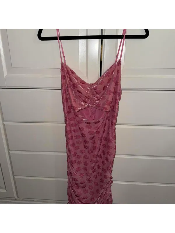 For Love & Lemons Pink Lusk Floral Burnout Velvet Ruched Cutout Mini Dress - Image 2
