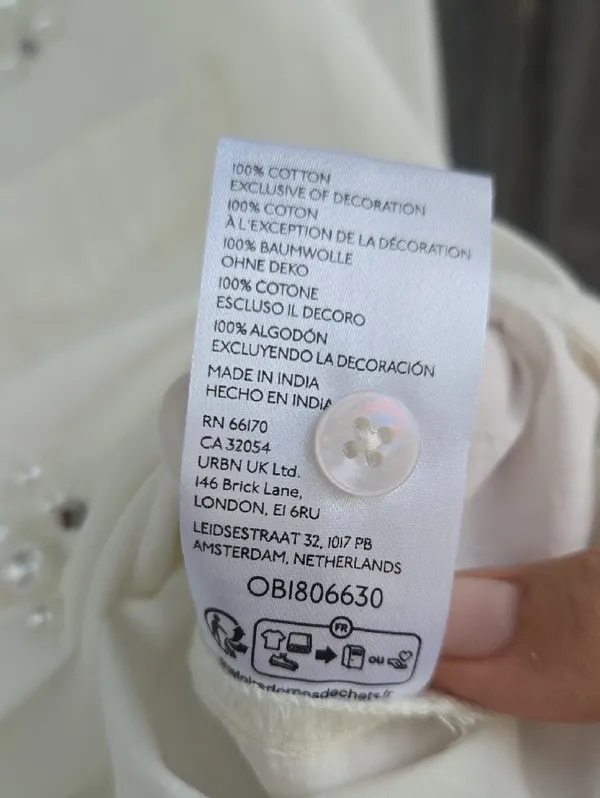 Maeve Embellished White Button-Up Shirt - Elegant Pearl Detail Size S - Image 9