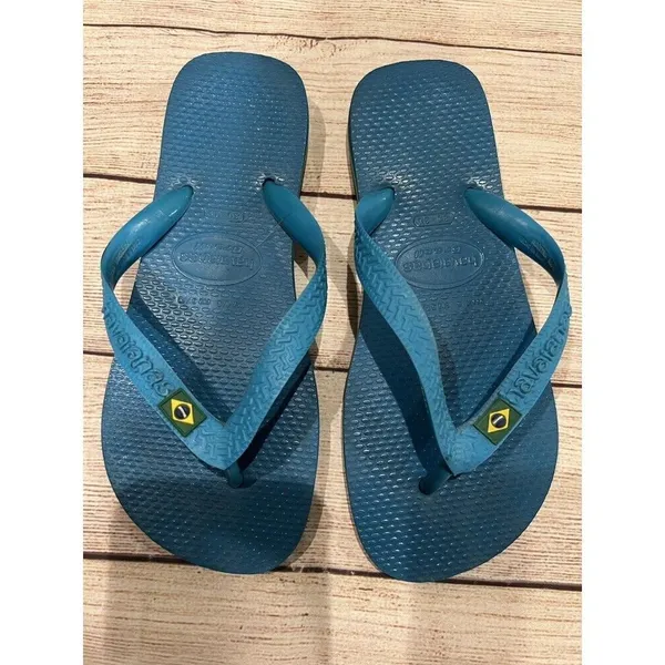 Havaianas Thong Flip Flop Blue With Brazil Flag US 4/5 - Image 2