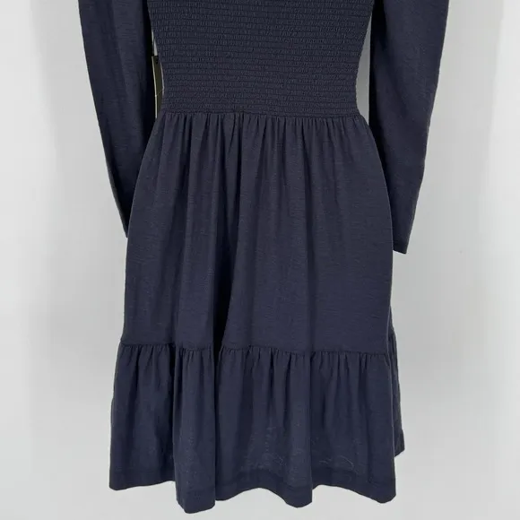 Nation LTD Noel Babydoll Dress XS Navy Pima Cotton Smocked Tiered Mini‎ - Image 11