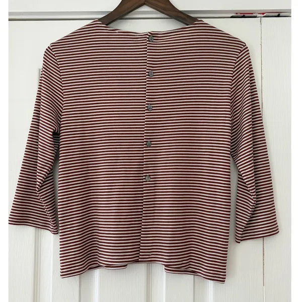 Theory Sedona Multi Striped Lowell‎ Knit Square Tee Button Back Top P - Image 3