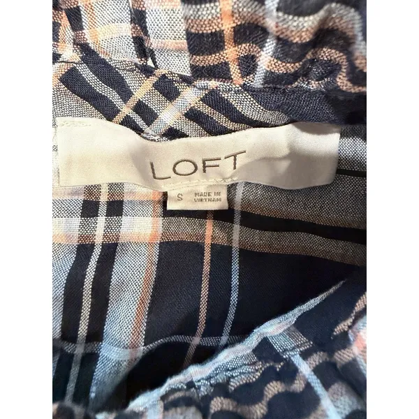 Loft Women's Black Orange & White Plaid Flutter Sleeve Ruffle Top Size Small - Image 6