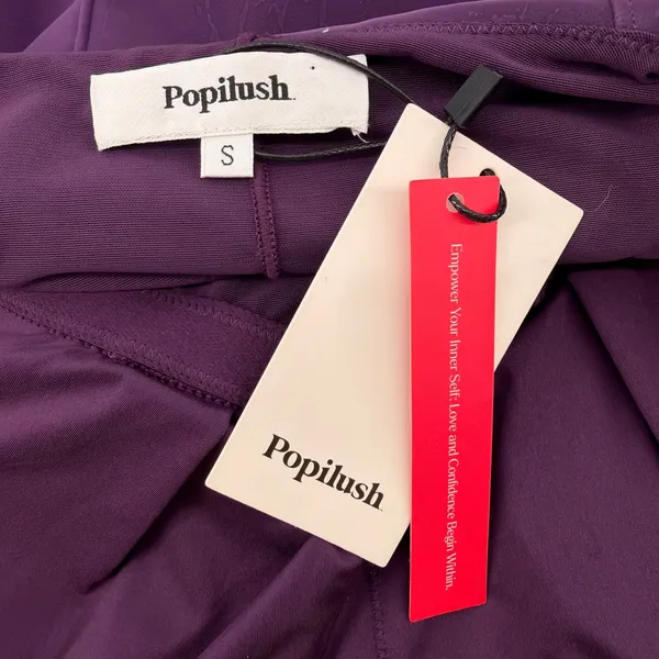 Popilush NWT Built In Shapewear Faux Leather Midi Dress S Plum Purple Bodycon - Image 5