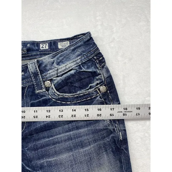Miss Me Jeans Womens Size 27 boot cut blue Denim zippered rhinestone‎ Pockets - Image 4