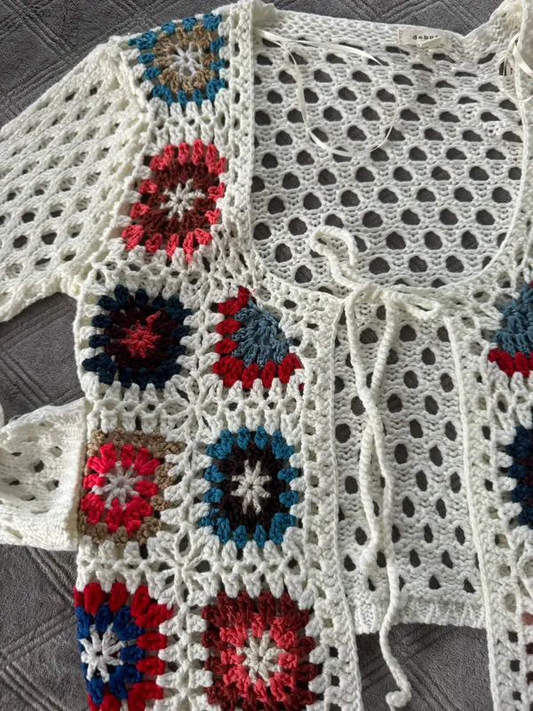 Women’s Crochet Cardigan - Ivory/Multi size S - Image 5