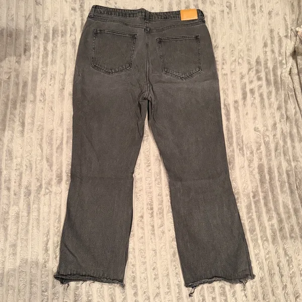 Avec Les Filles Distressed High Rise Straight‎ Leg Jeans Washed Black Size 31 - Image 7