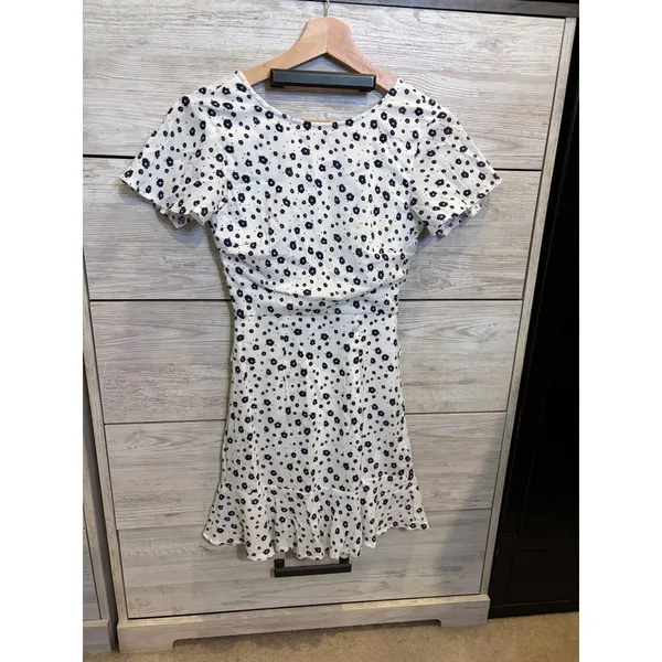 Princess Polly White Navy Floral Open Back Ruffle Mini Dress Size US 0 - Image 3