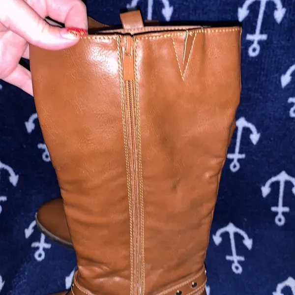 Wanted Lismore Tan Tall Boots With Strap & Stud Detail Inside Zip - Image 4
