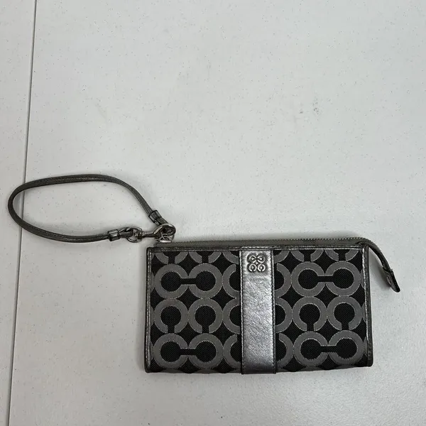 COACH Julia OP Signature Lurex Silver Black Clutch Zippy‎ Wallet Large Wristlet - Image 2