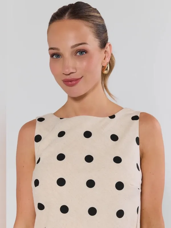 NWT Avara Lacey Dress Cream Black Polka Dot Shift Dress Linen Blend Size Small - Image 9