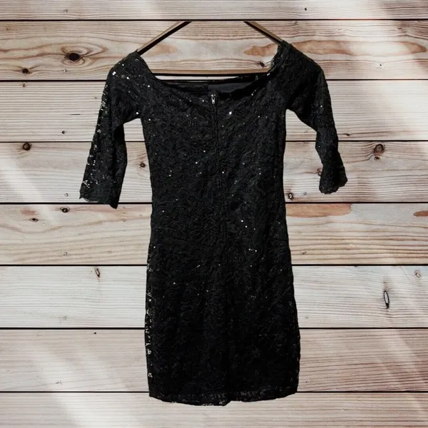 Crystal Doll Sequin Black Mini Party Club Dress Sz XS Little‎ Black Dress Formal - Image 2