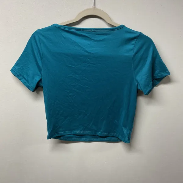 Olivia Rae Crop Top Womens Medium Teal Scoop Neck Short Sleeve Stretch‎ Basic - Image 3