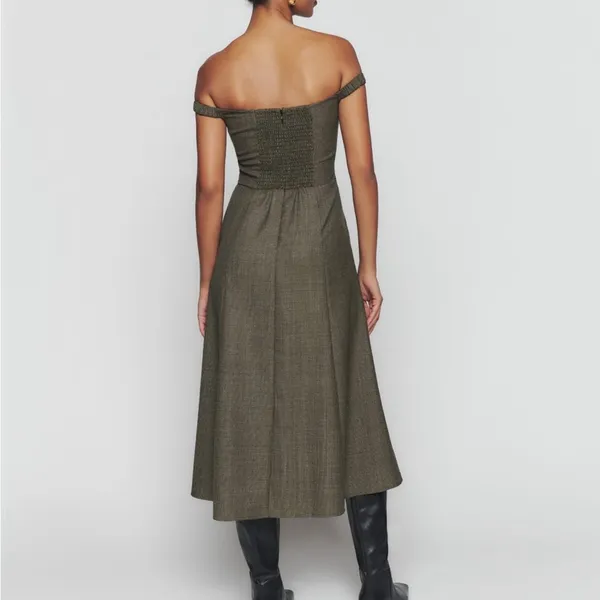 Reformation Stratford Wool Blend Midi Dress in Black Check Size: 4 - Image 4