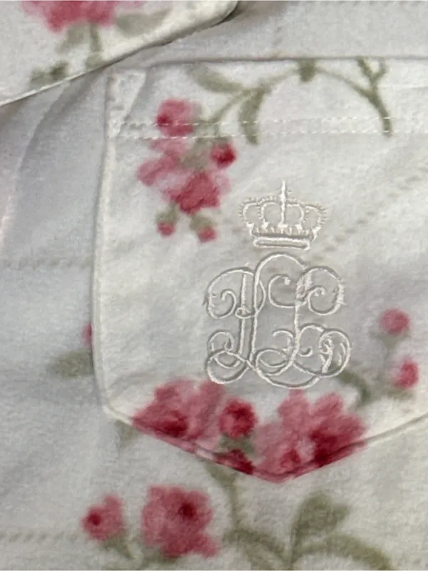 Lauren Ralph Lauren Cream Pajama Top with Pink Floral Print - Image 4