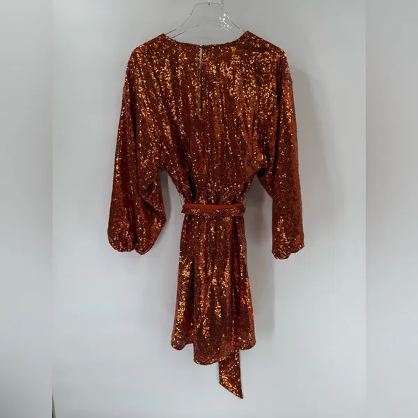 ANTHROPOLOGIE LISABETTE SEQUINED MINI‎ DRESS IN DARK ORANGE size small - Image 4