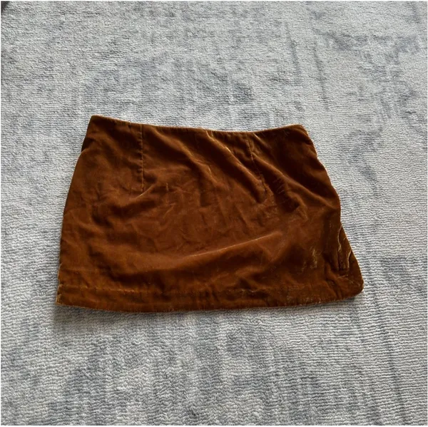 Free People Golden Brown Velvet Skirt - Image 4