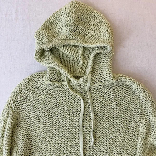 Pilcro Sailcloth Chunky Knit Cropped Pullover Hoodie Womens Size XS Lime Green - Image 4