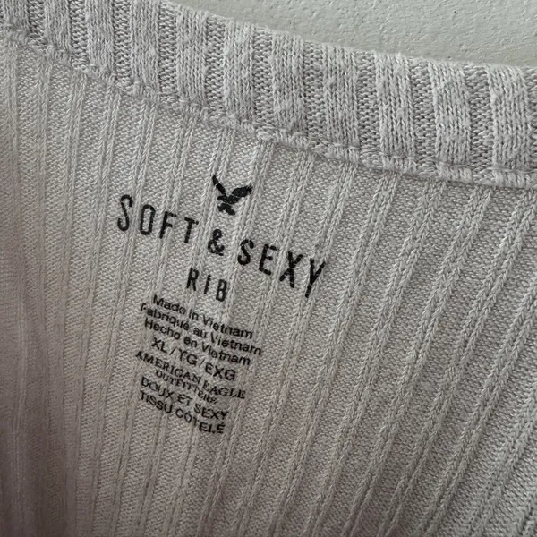 American Eagle Soft & Sexy Rib White‎ V Neck Tank Top - Image 4