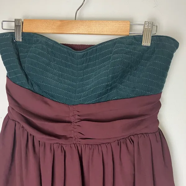 Maeve Anthropologie Maroon Black Strapless Blouse - Image 6