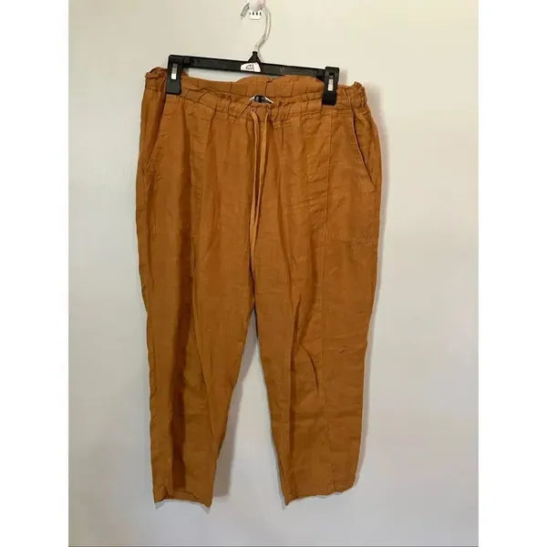 Hard tail Midrise 100% linen tan cropped pants Medium Lagenlook #768 - Image 2